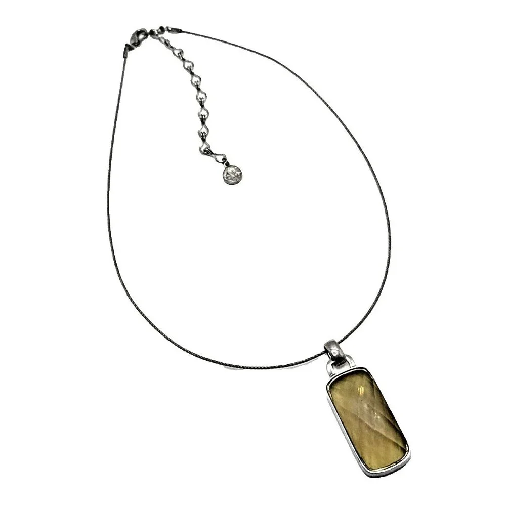 Anne Klein Pendant Necklace Silver Tone Faux Smoky Topaz Faceted Stone AK 16-19